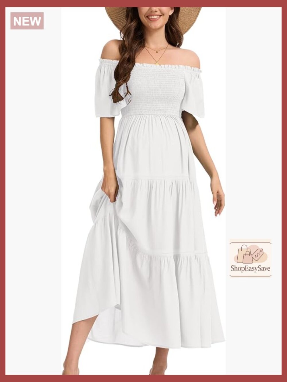 Maternity Maxi Dress Flowy Tiered A-Line Ruffle Sleeve Square Neck Elegant